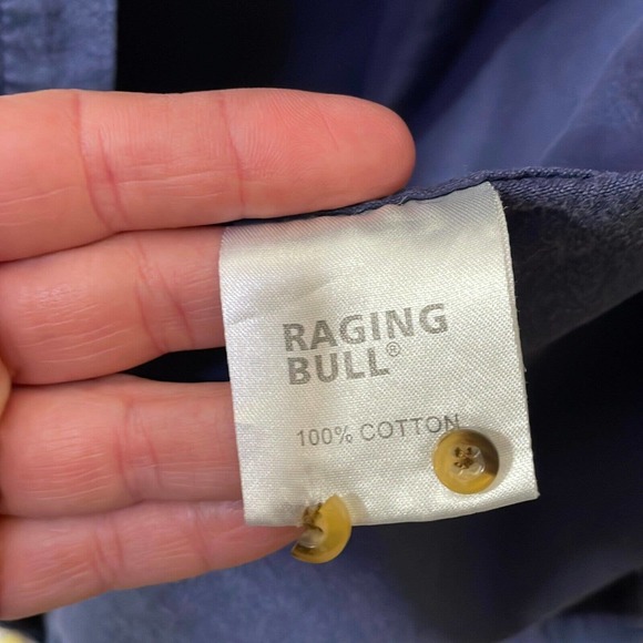 Raging Bull Medium Mens Navy Blue Cotton Long Sleeve Collared Button Up Shirt - Picture 6 of 10